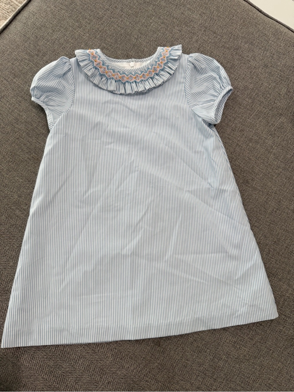 Edgehill Collection Light Blue and White Striped Ruffle Collar Dress